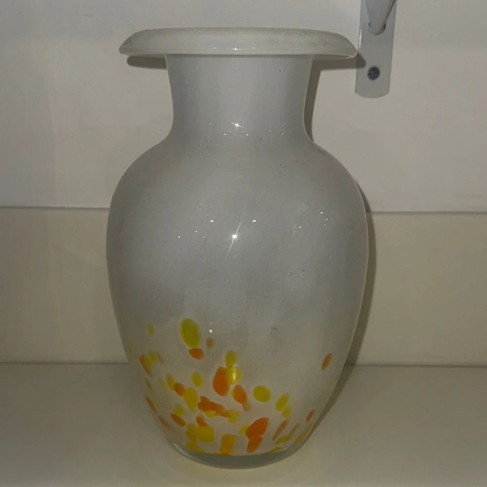 Lavorazione Atre Murano Glass Large Millefiori White Vase, Made in Italy